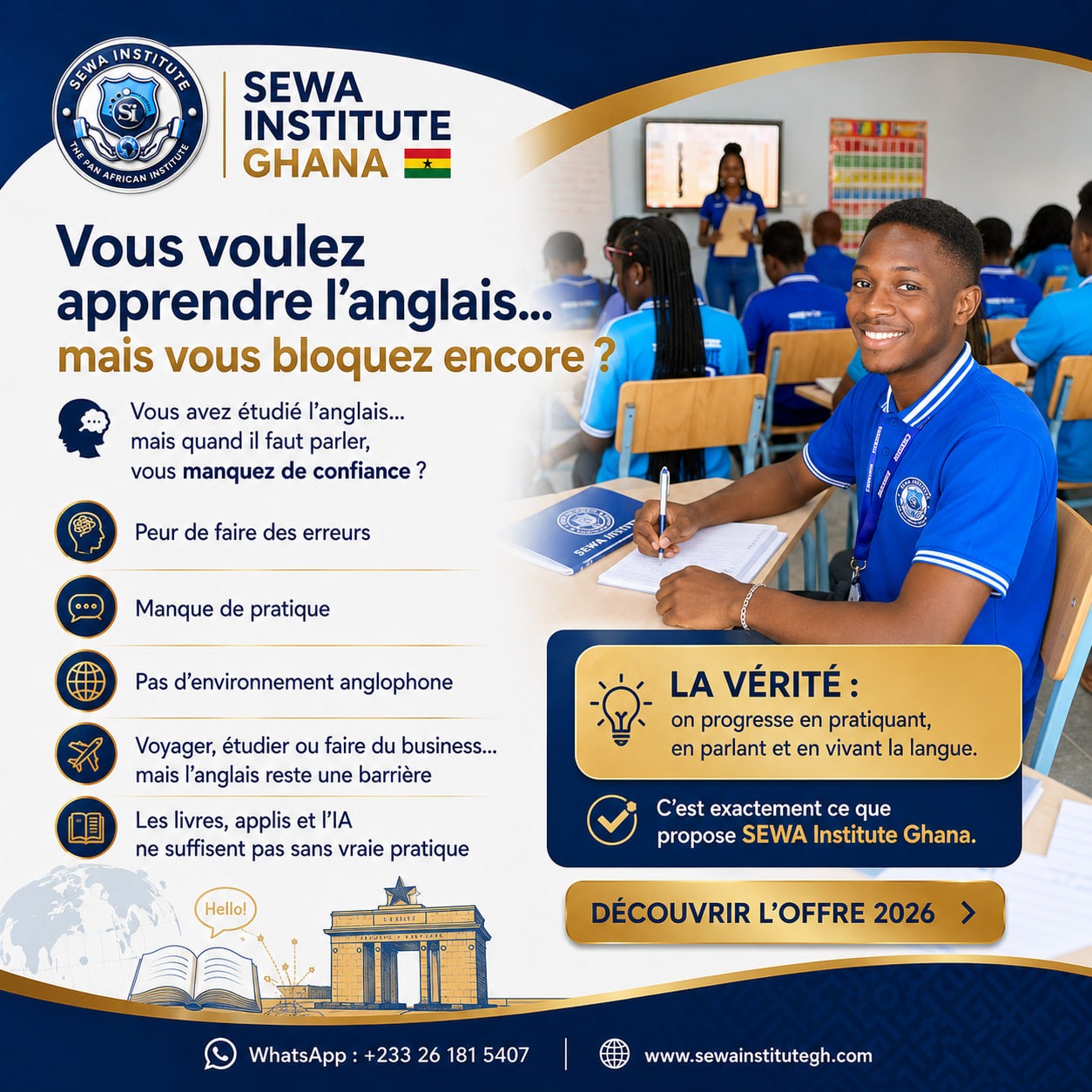Étudiant SEWA Institute Ghana en cours d'anglais