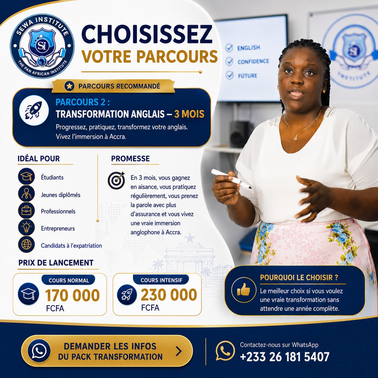 Parcours de formation anglais SEWA Institute Ghana